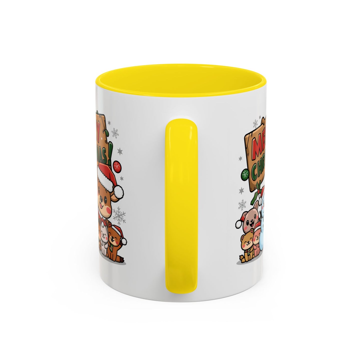 Christmas Mug - Merry Christmas Red & Green Text Reindeer Snowman