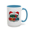 Christmas Mug - Merry Christmas Green Red Yellow and Blue Text Red Hats