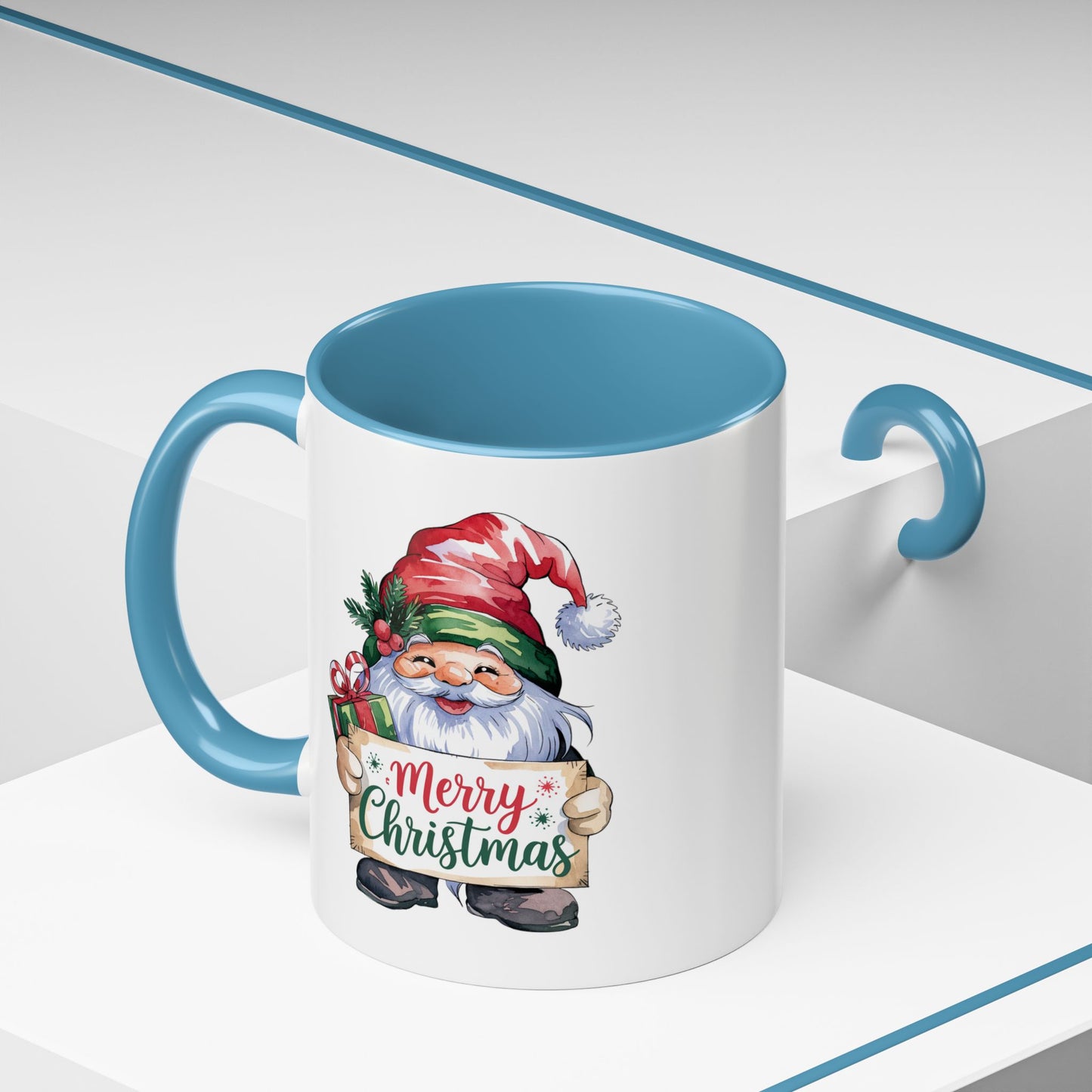 Christmas Mug - Merry Christmas Red & Green Text Gnome Present