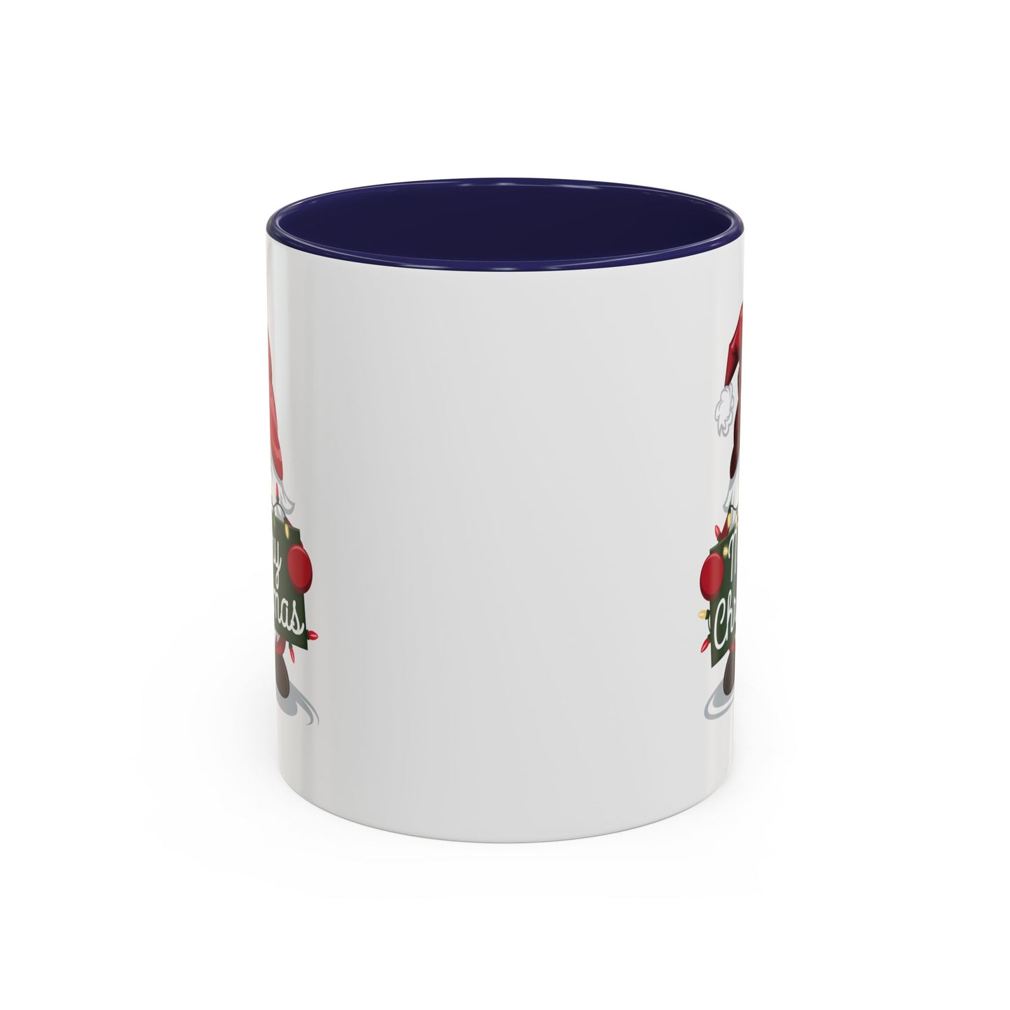 Christmas Mug - Merry Christmas White & Green Text Gnome Lights