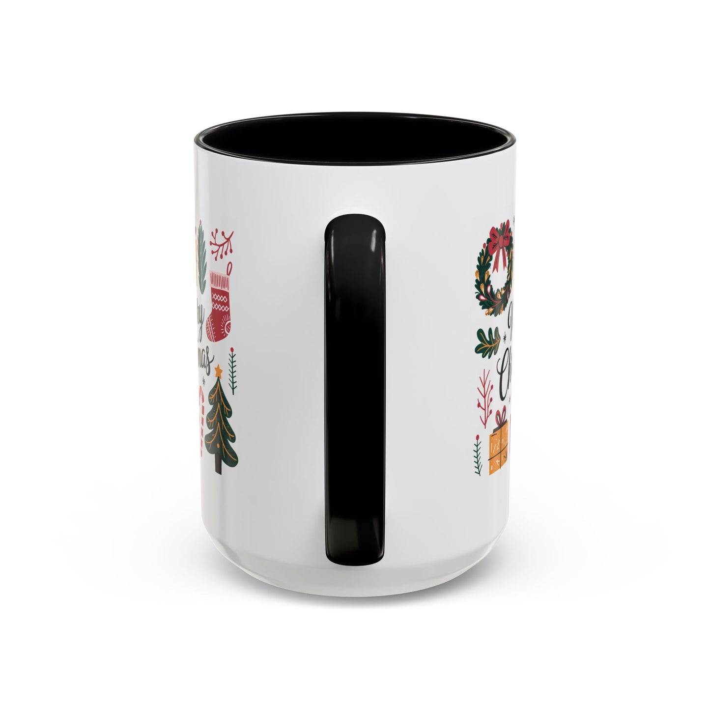 Christmas Mug - Merry Christmas Green Text Presents Tree Candy Cane