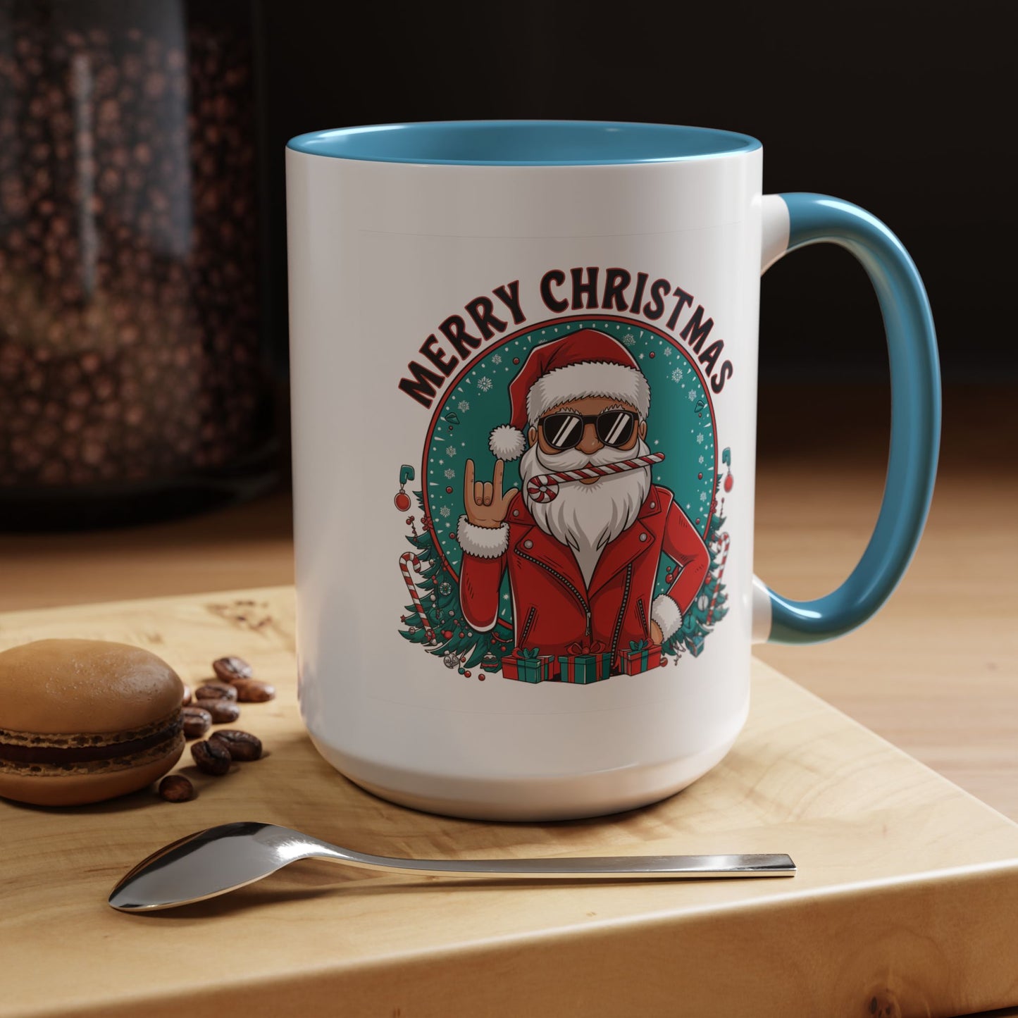 Christmas Mug - Merry Christmas Black & Red Text Cool Santa