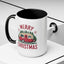 Christmas Mug - Merry Christmas Maroon Text Camper Trees Snowflakes