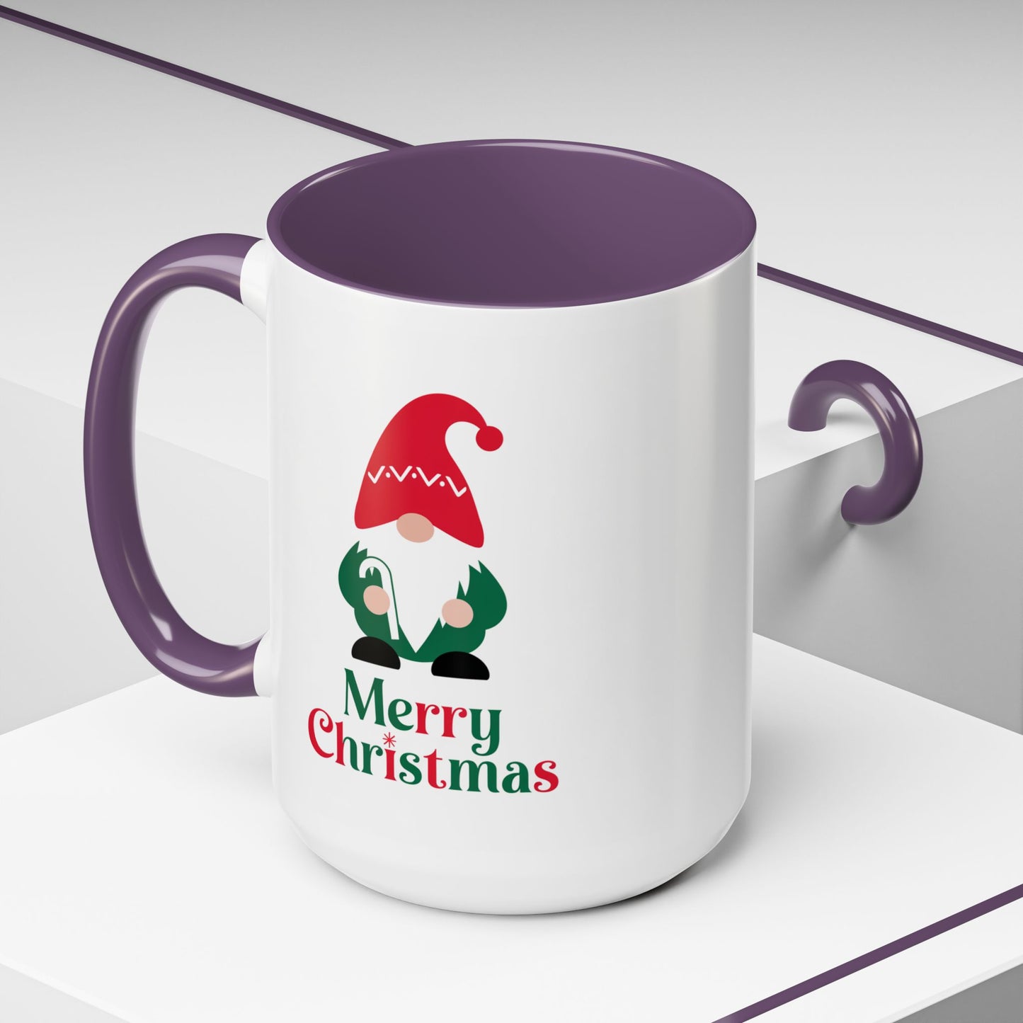Christmas Mug - Merry Christmas Green & Red Text Gnome Candy Cane