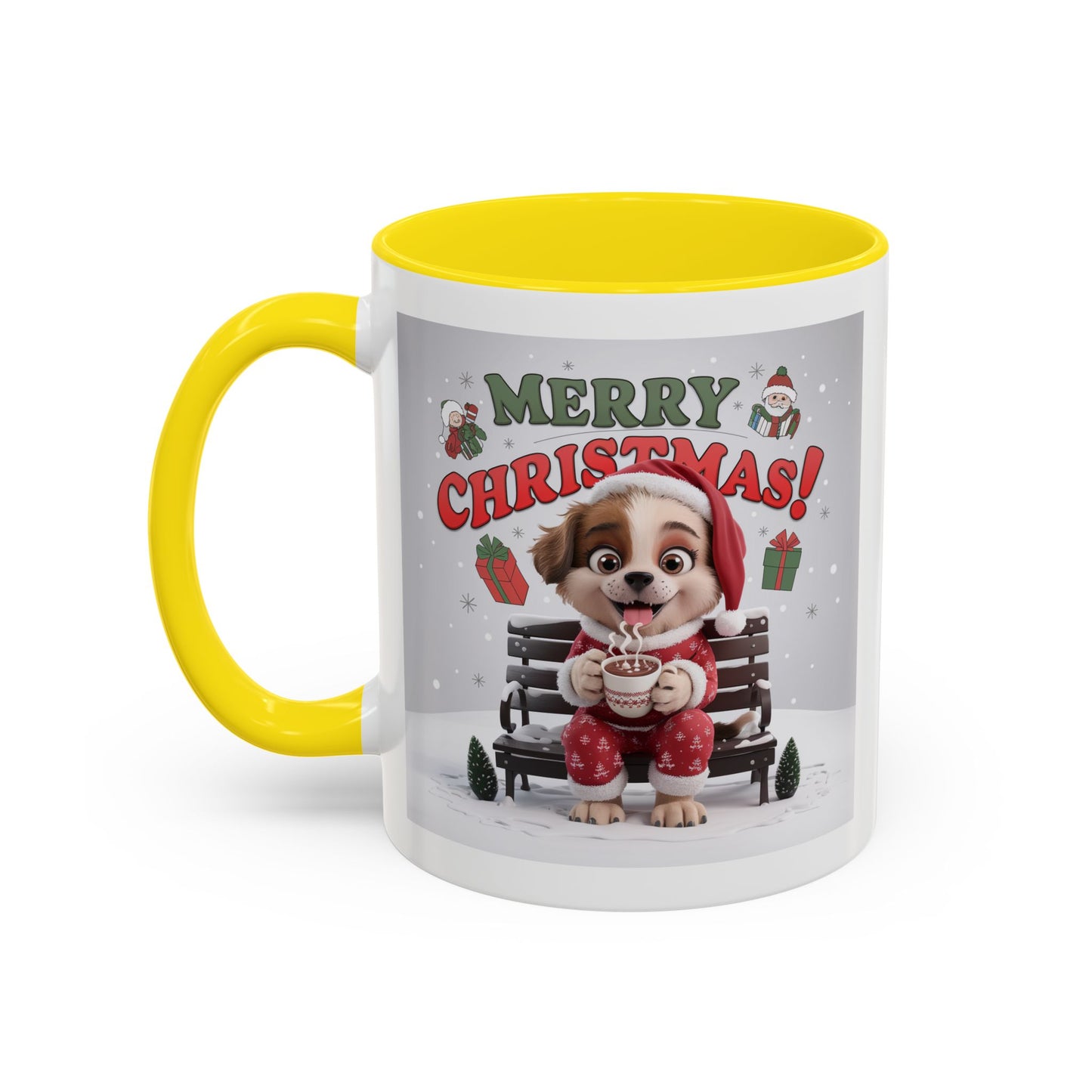 Christmas Mug - Merry Christmas Red Text Puppy Red Top