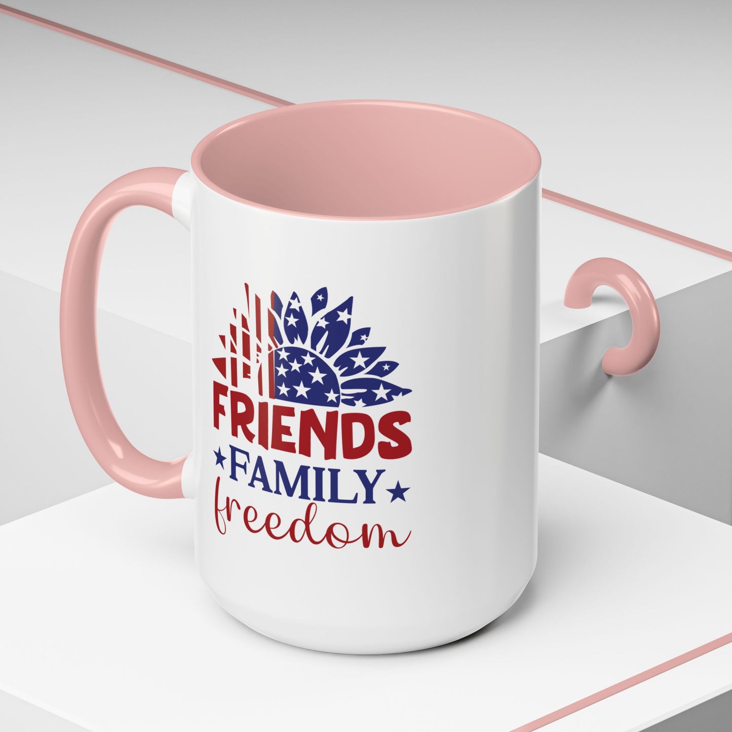 4th of July Mug - Friends Family Freedom Sunflower