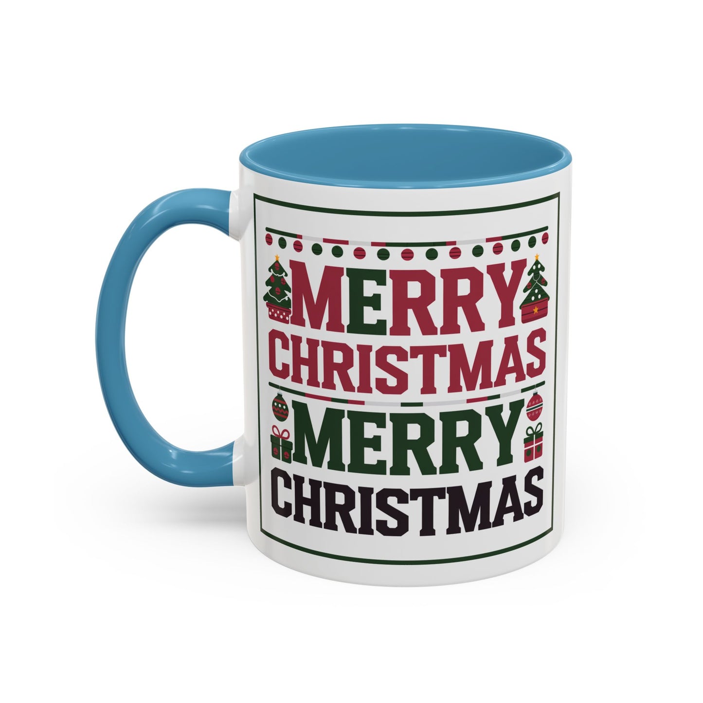 Christmas Mug - Merry Christmas Red Green & Black Text Trees Presents