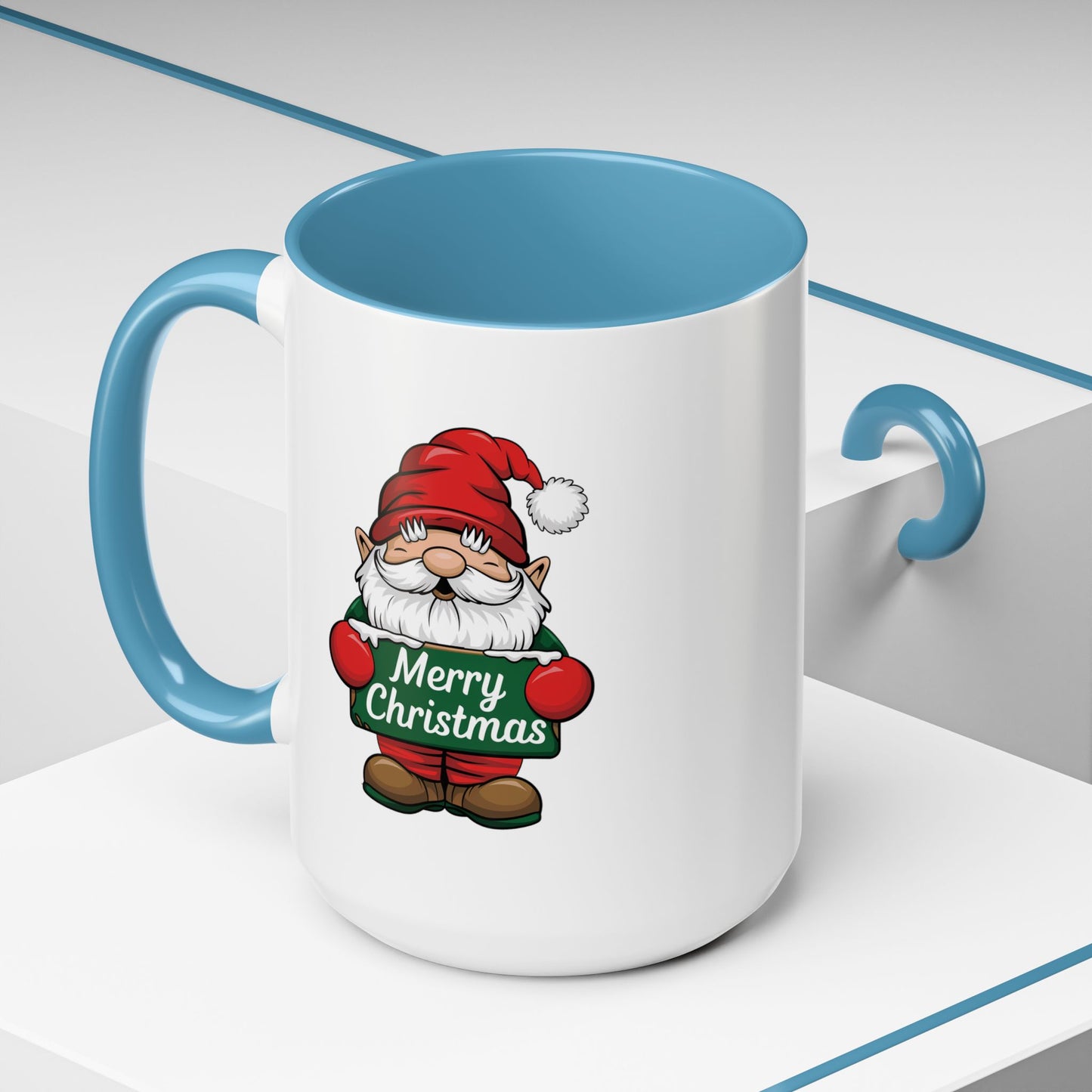 Christmas Mug - Merry Christmas White & Green Text Gnome Snow