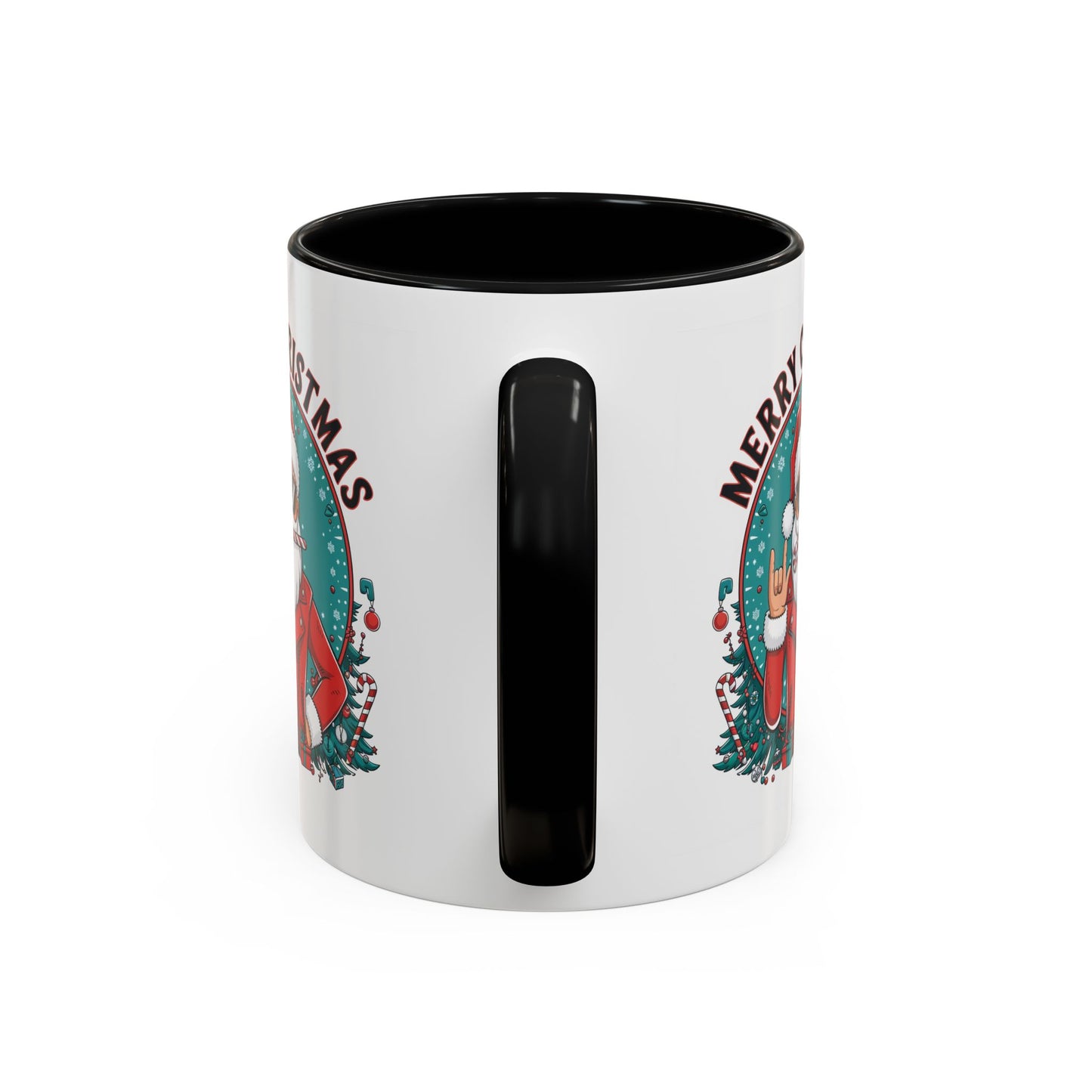 Christmas Mug - Merry Christmas Black & Red Text Cool Santa