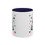Christmas Mug - Merry Christmas Maroon & Blue Text Tree Hearts Stars