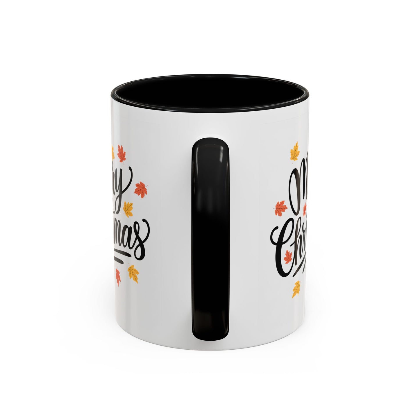 Christmas Mug - Merry Christmas Black Text Fall Leaves