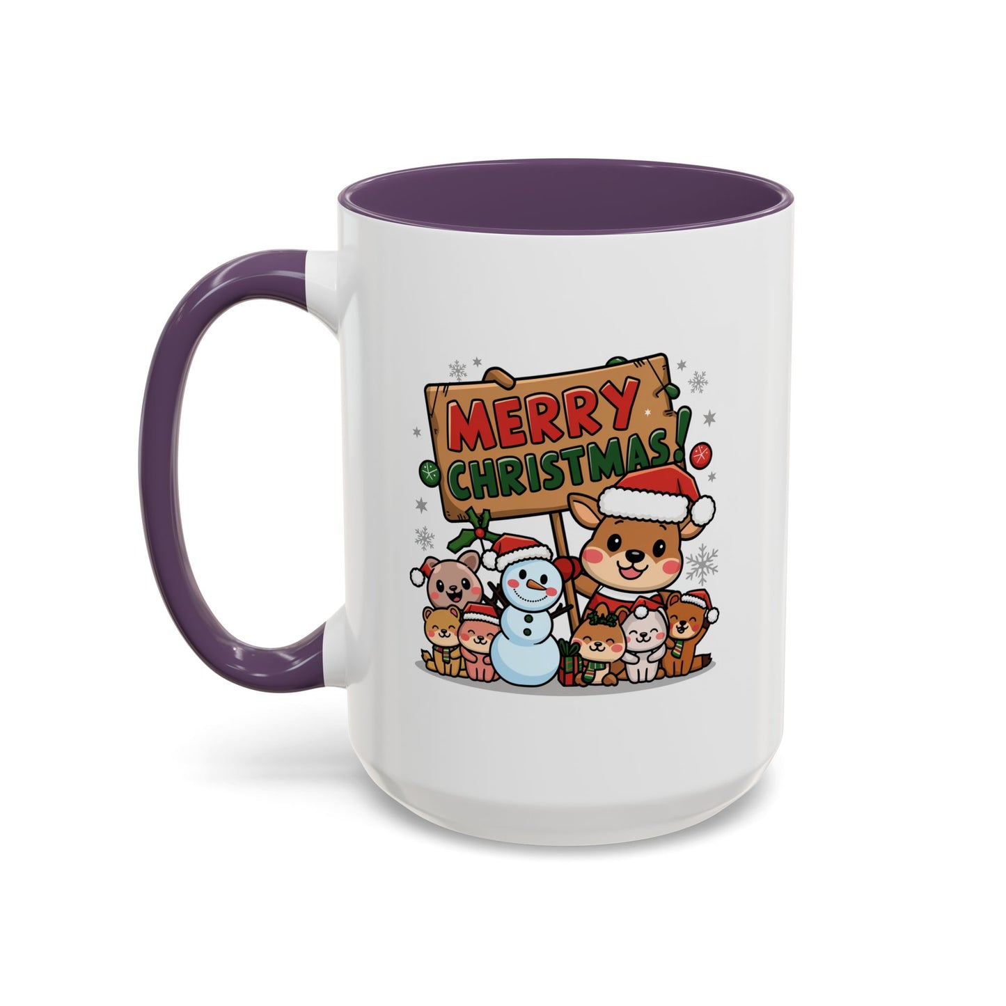 Christmas Mug - Merry Christmas Red & Green Text Reindeer Snowman