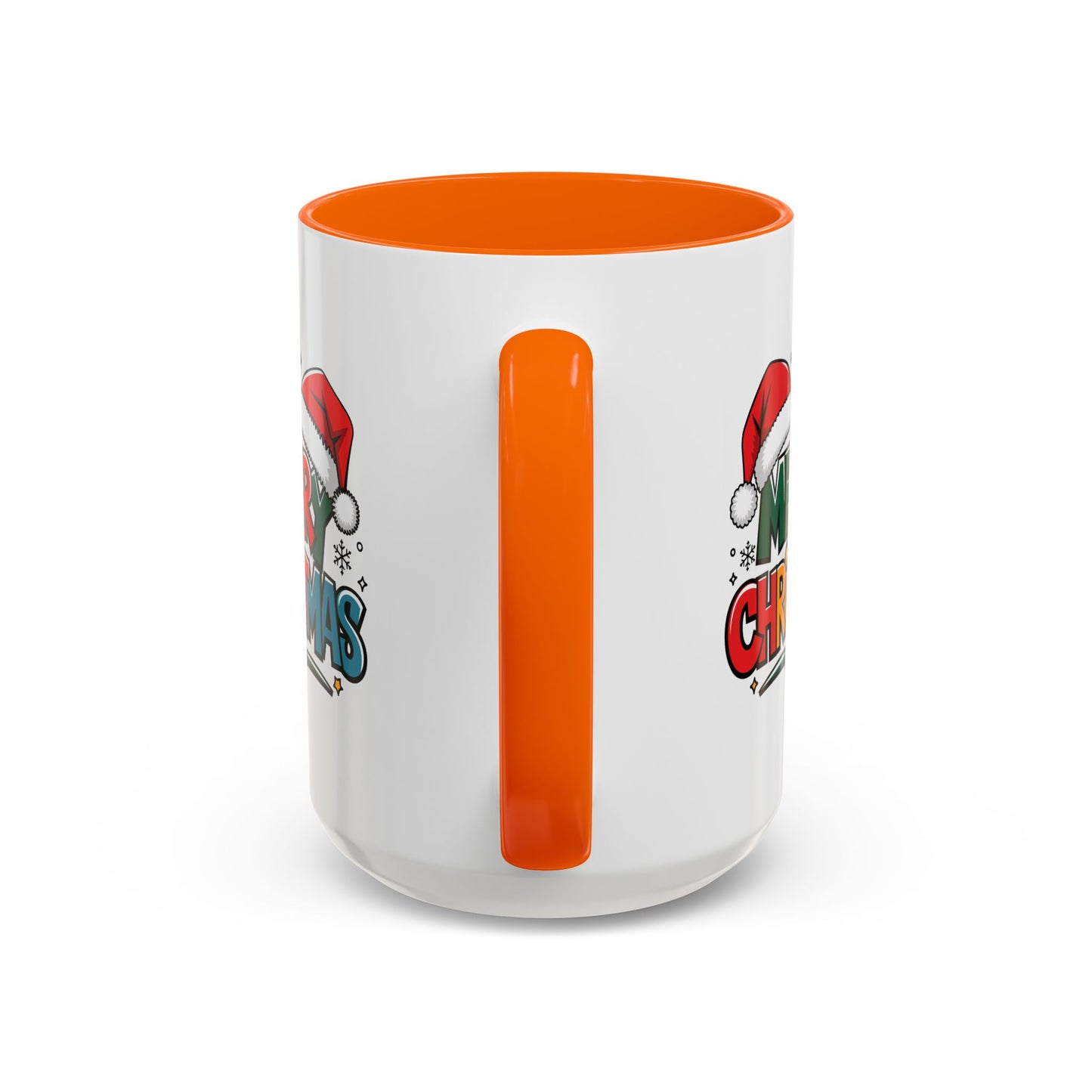 Christmas Mug - Merry Christmas Green Red Yellow and Blue Text Red Hats