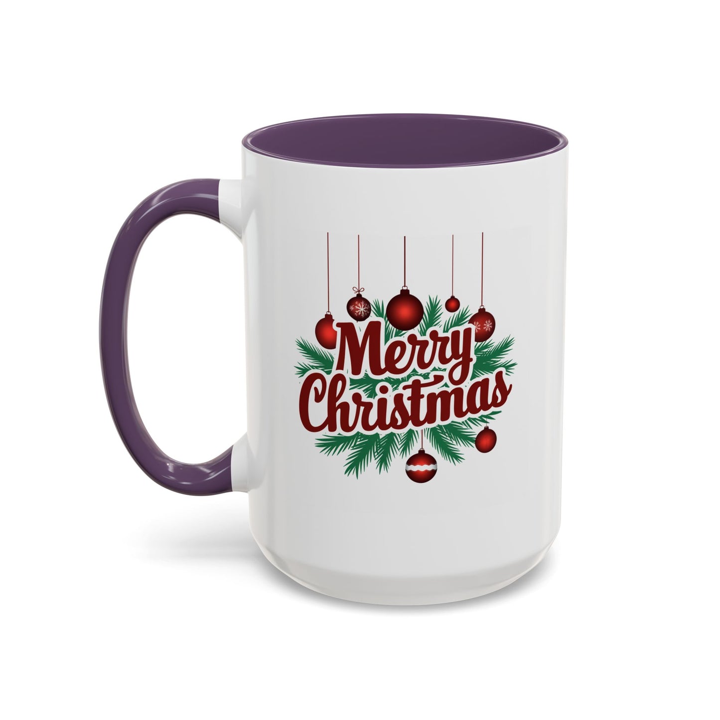 Christmas Mug - Merry Christmas Maroon Text Ornaments