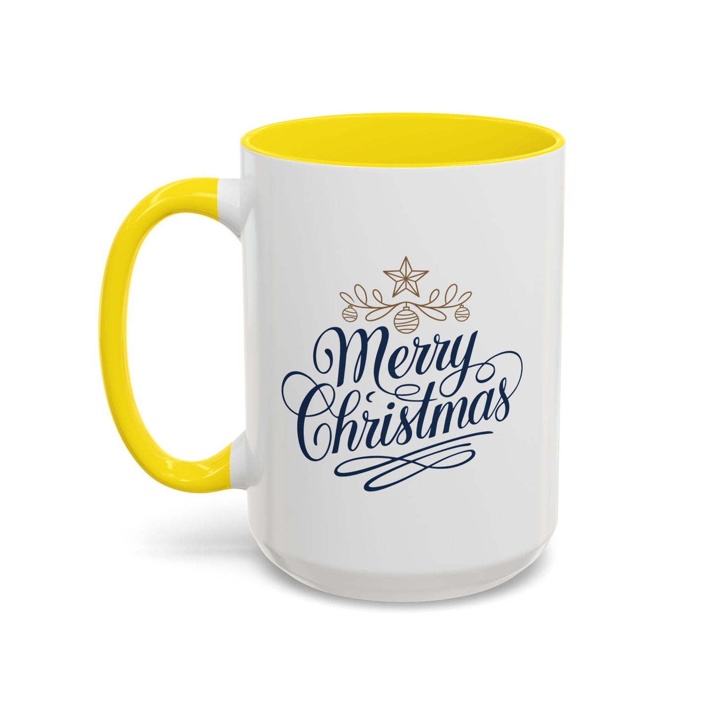 Christmas Mug - Merry Christmas Blue Text Gold Ornaments