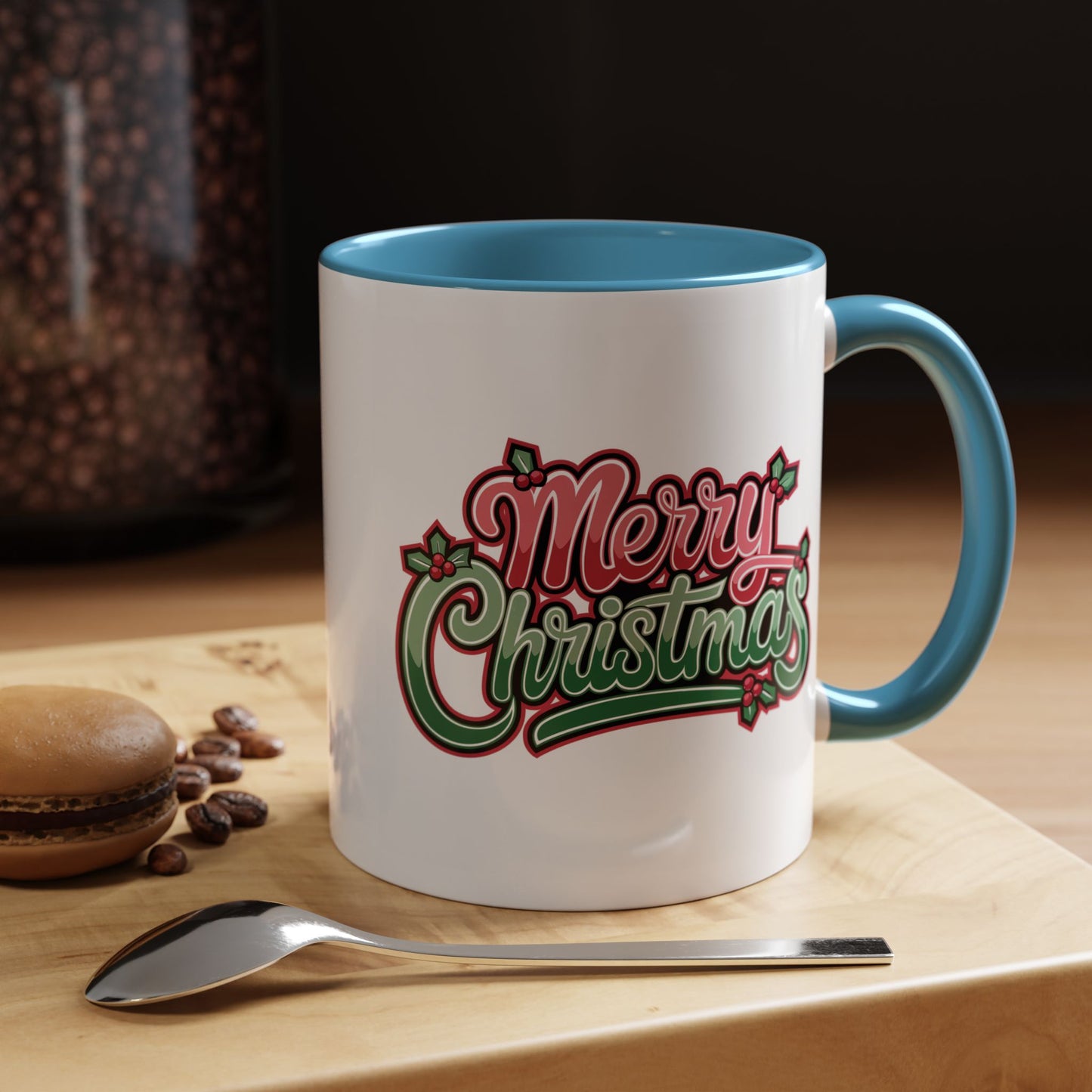 Christmas Mug - Merry Christmas Red & Green Text Mistletoe