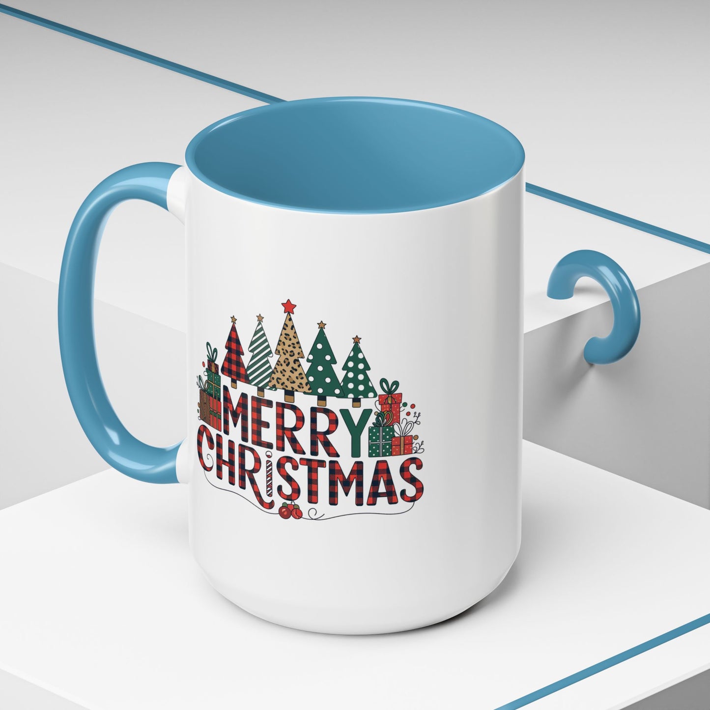Christmas Mug - Merry Christmas Tartan Text Trees Presents
