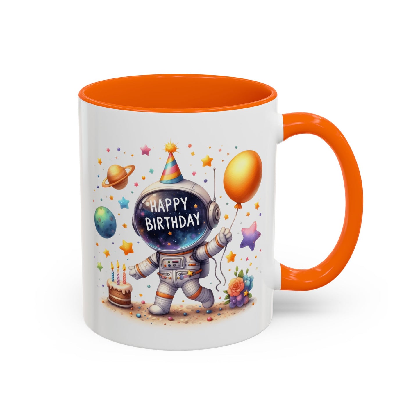 Birthday Mug - Happy Birthday Astronaut, Cake & Balloon