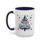 Christmas Mug - Merry Christmas Maroon & Blue Text Tree Hearts Stars