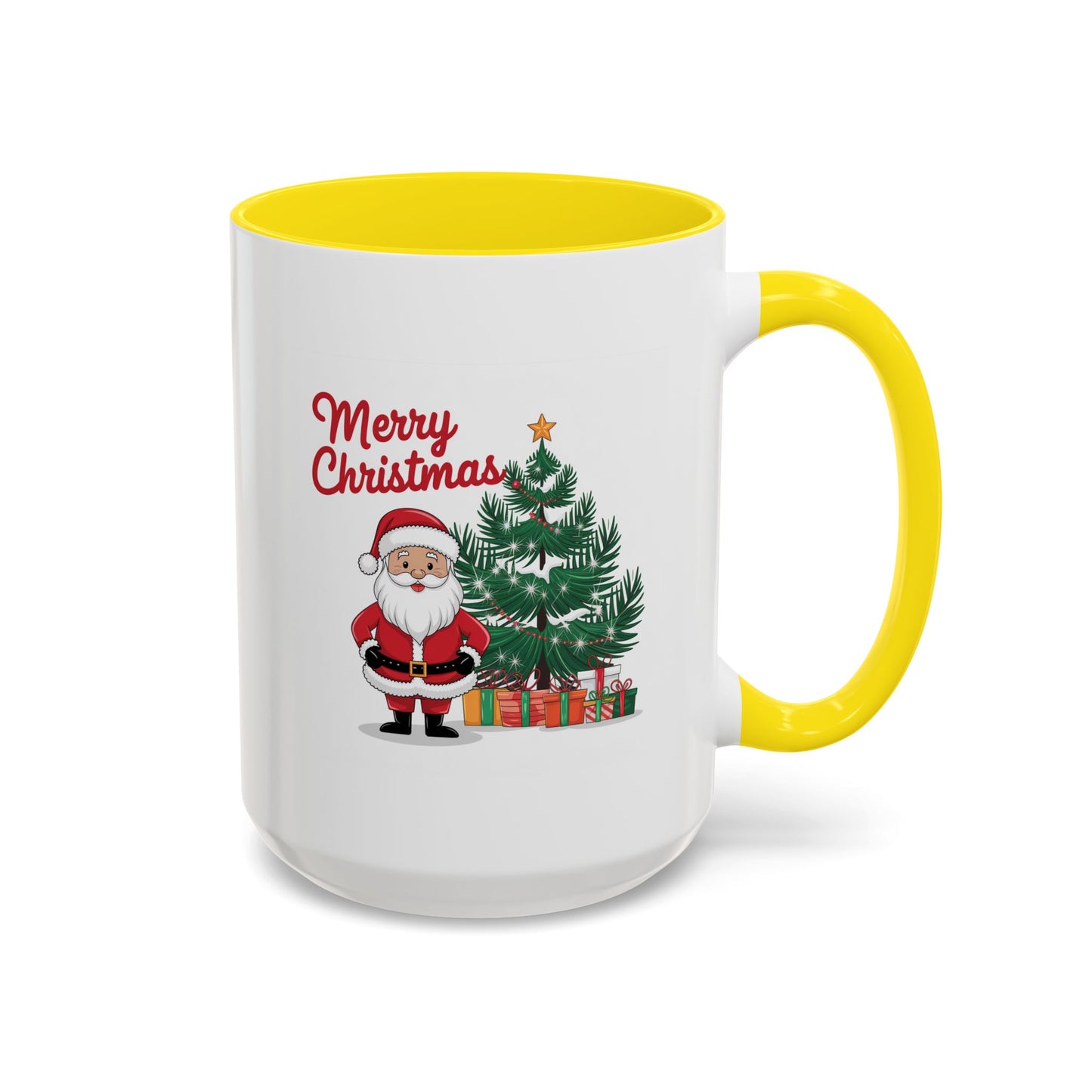 Christmas Mug - Merry Christmas Red Text Santa Tree Presents