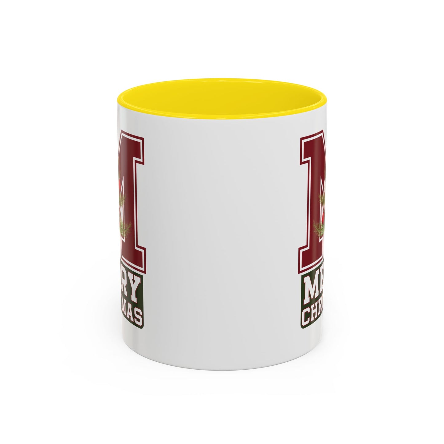 Christmas Mug - Merry Christmas White Green & Red College Text