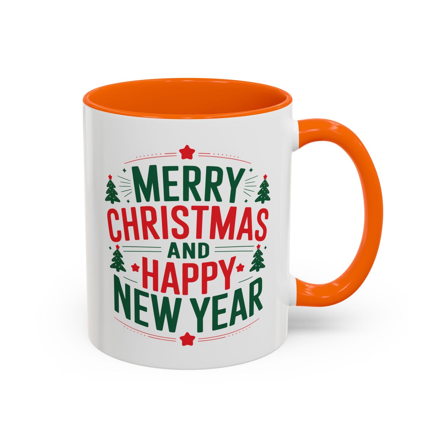 Christmas Mug - Merry Christmas and a Happy New Year Green & Red Text Trees Stars