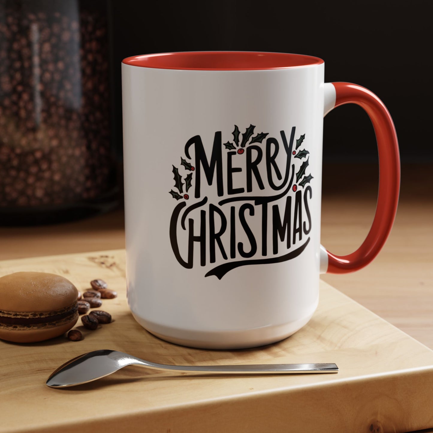 Christmas Mug - Merry Christmas Black Text Mistletoe