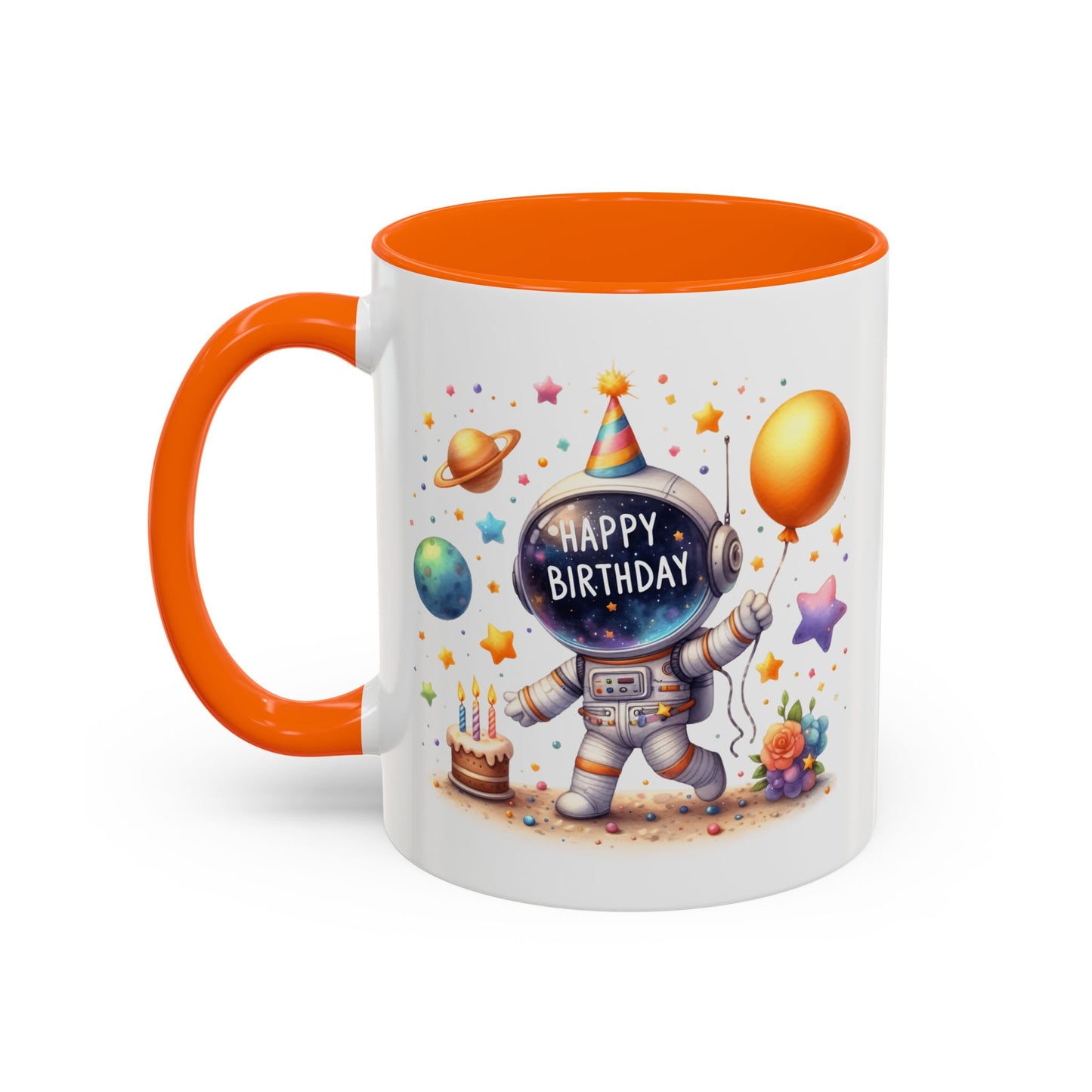Birthday Mug - Happy Birthday Astronaut, Cake & Balloon