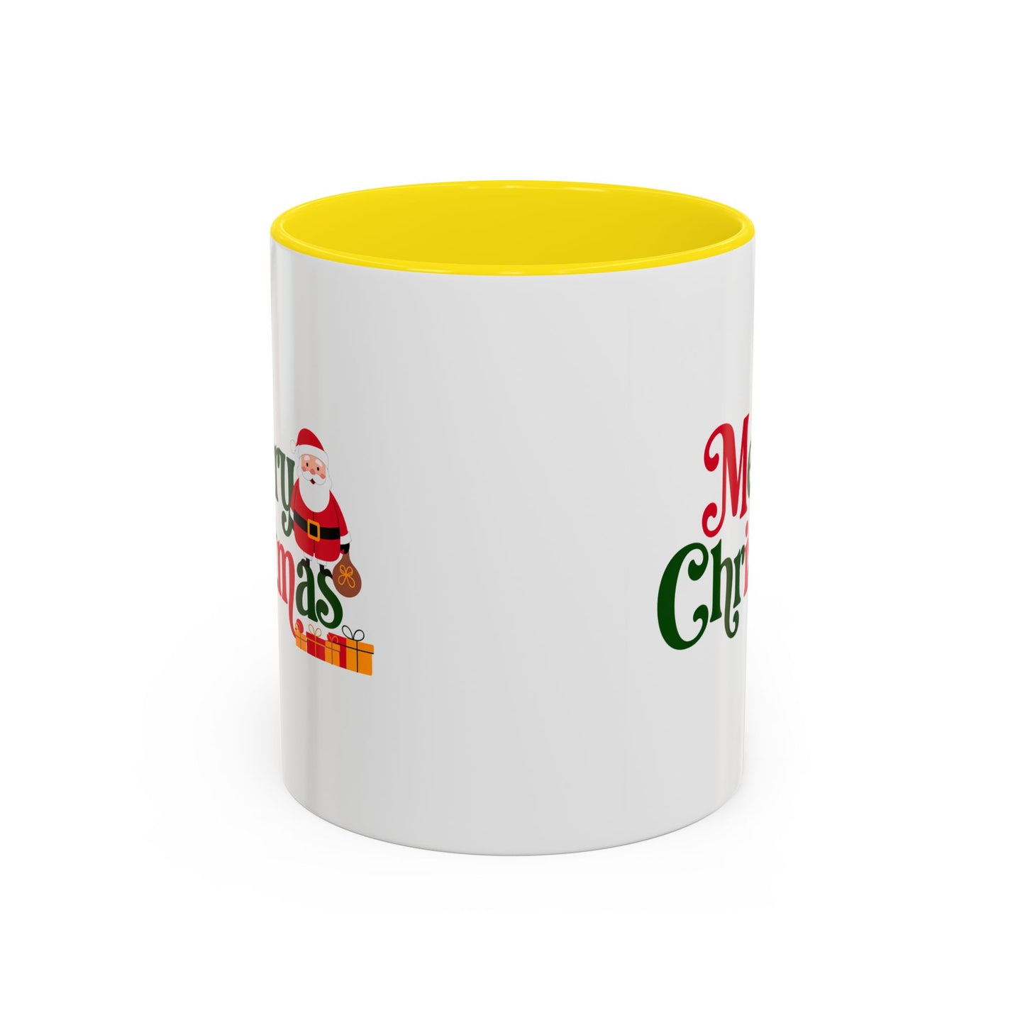 Christmas Mug - Merry Christmas Green & Red Text Santa Presents