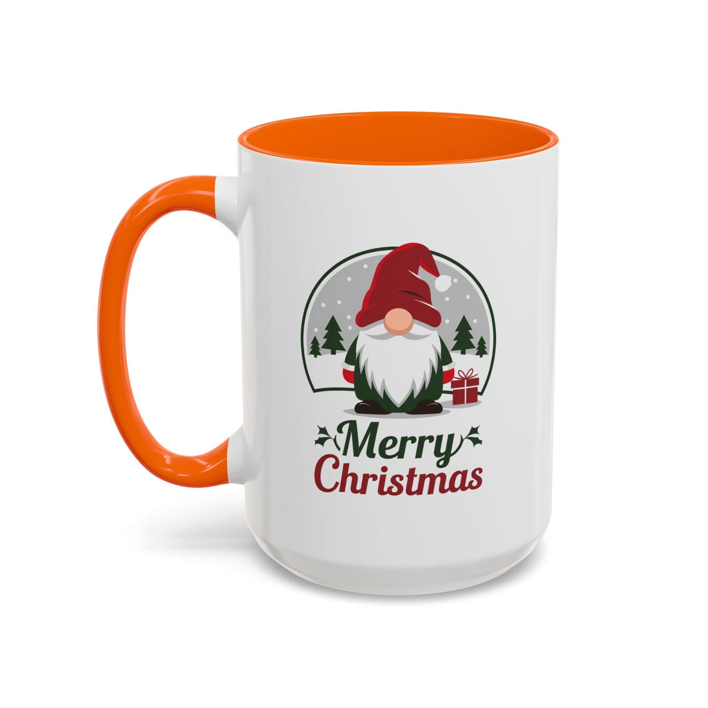 Christmas Mug - Merry Christmas Green & Red Text Gnome Present Trees