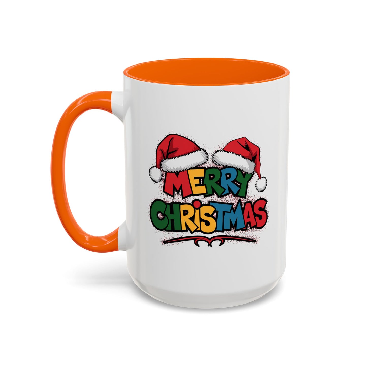 Christmas Mug - Merry Christmas Red Yellow & Blue Text Red Hats