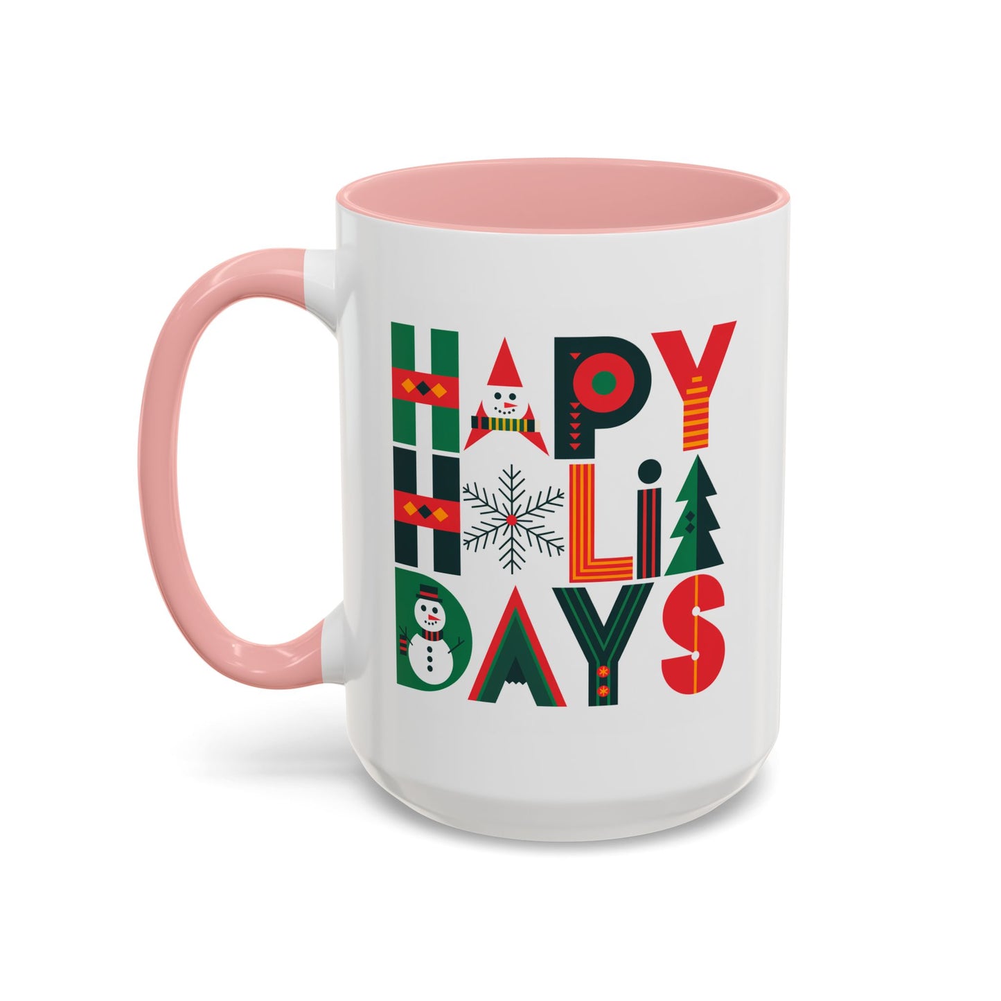 Christmas Mug - Happy Holidays Green Red & Blue Decorative Text
