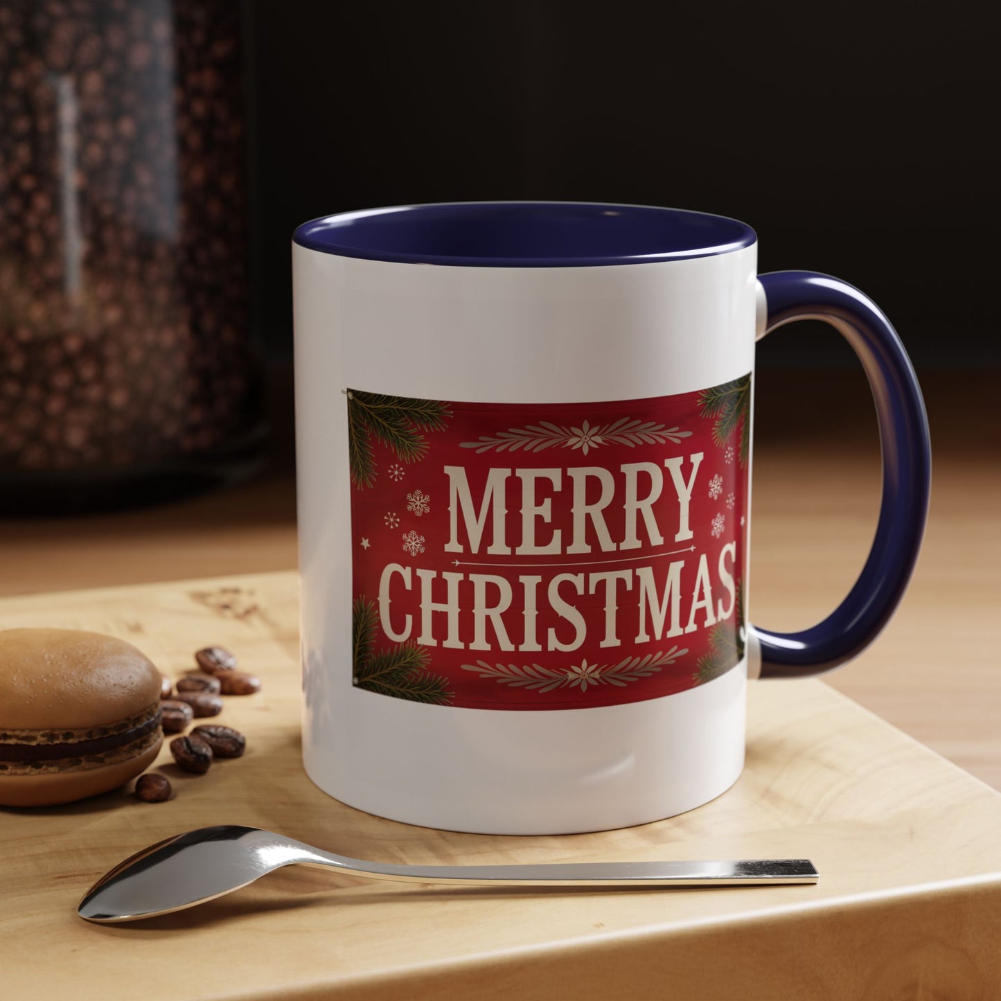 Christmas Mug - Merry Christmas Cream Text Maroon Background