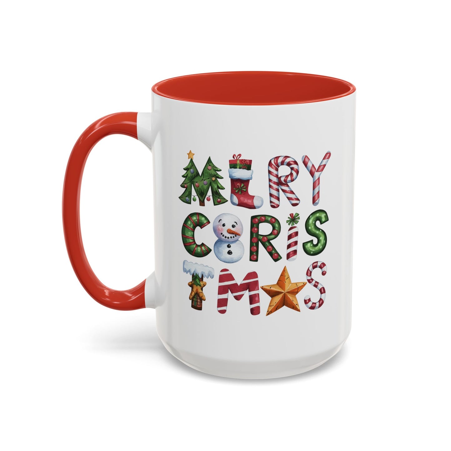 Christmas Mug - Merry Christmas Green Red & Gold Patterned Text