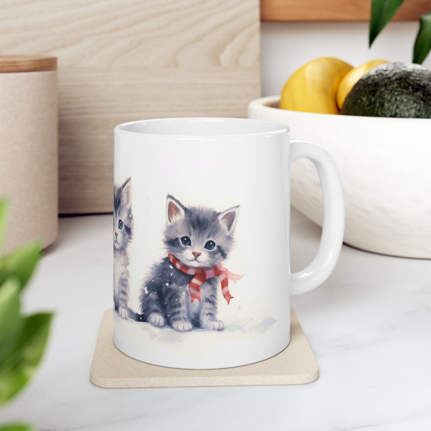 Christmas Mug - Three Kittens Christmas Tree