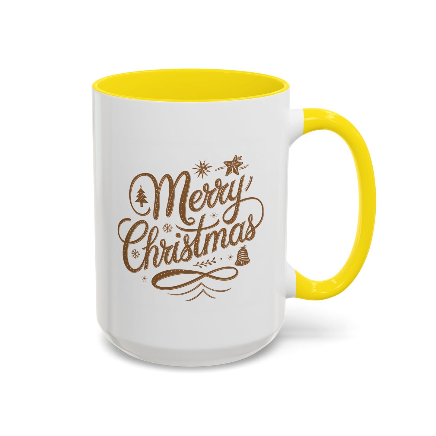 Christmas Mug - Merry Christmas Gold Text Tree Star Ornaments