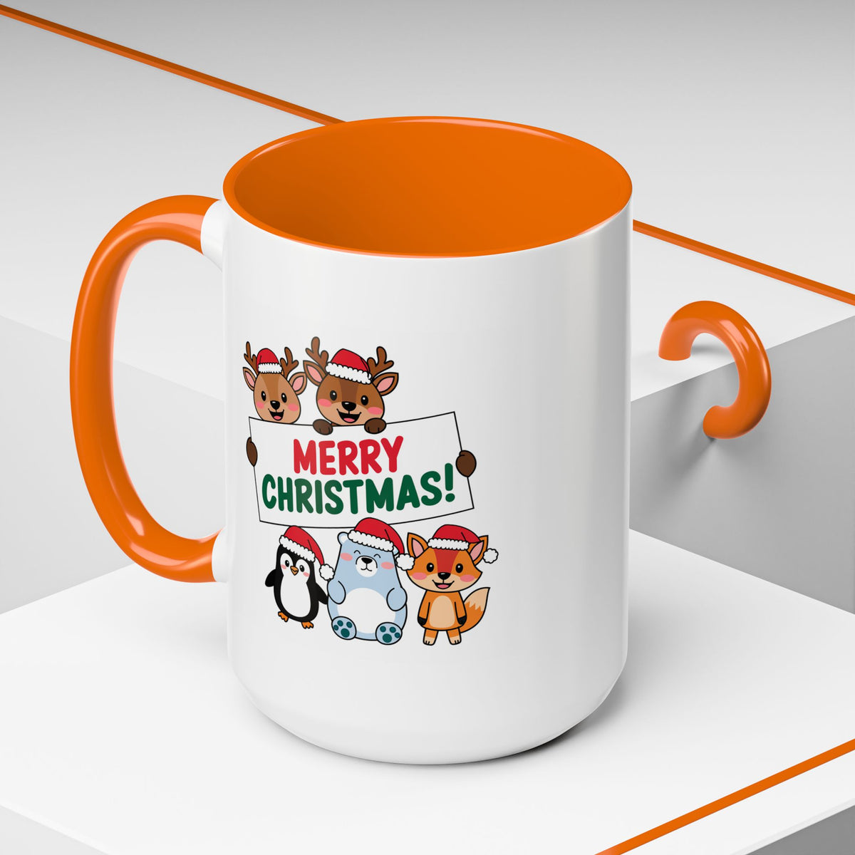 Christmas - Merry Christmas Red & Green Text Reindeer Penguin Bear Fox