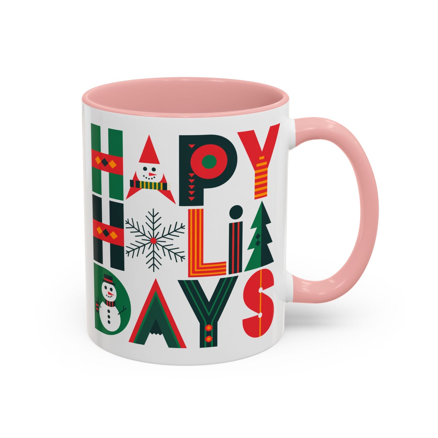 Christmas Mug - Happy Holidays Green Red & Blue Decorative Text
