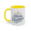 Christmas Mug - Merry Christmas Blue Text Gold Ornaments
