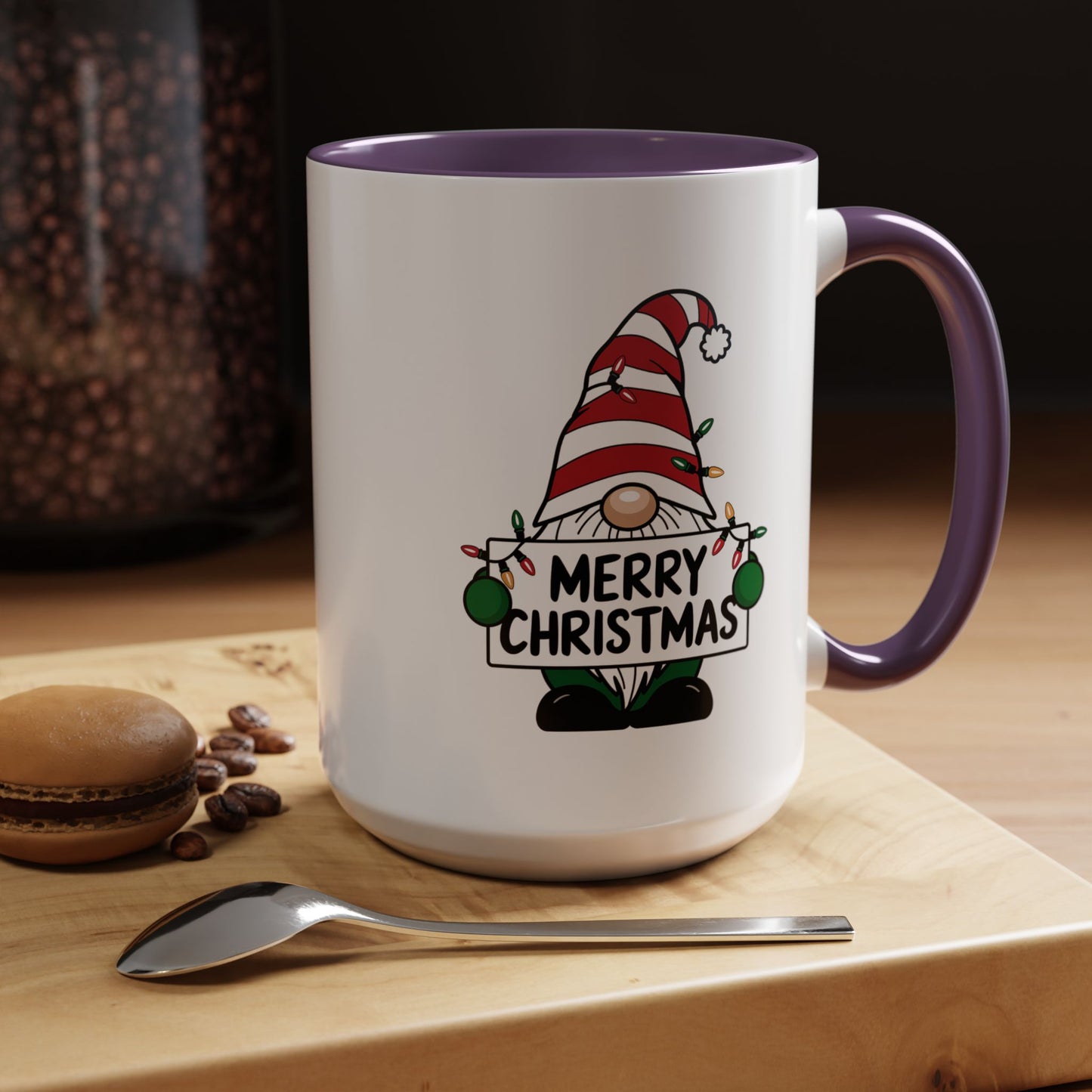 Christmas Mug - Merry Christmas Black Text Gnome Lights