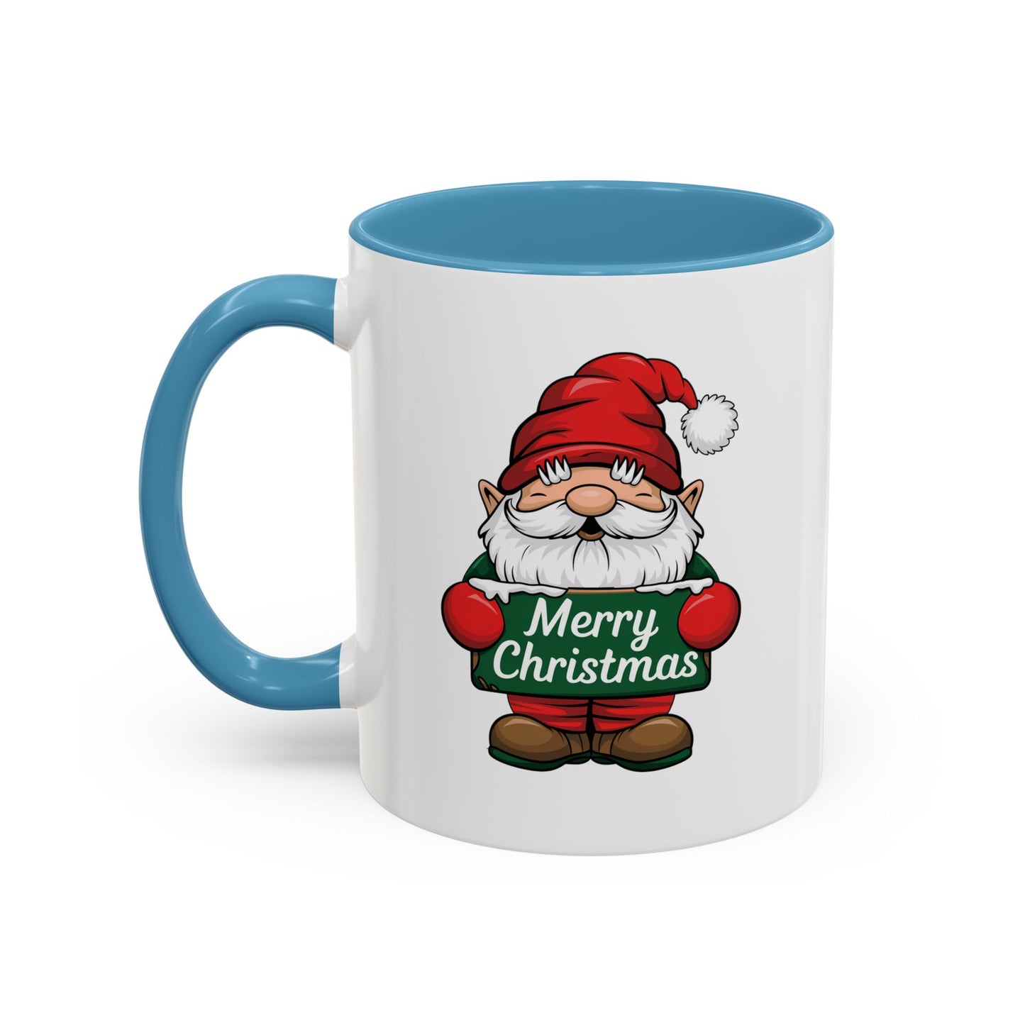 Christmas Mug - Merry Christmas White & Green Text Gnome Snow