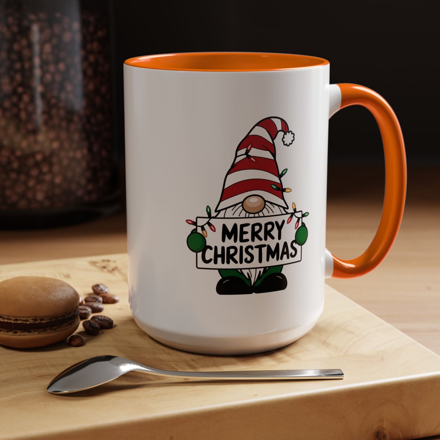 Christmas Mug - Merry Christmas Black Text Gnome Lights