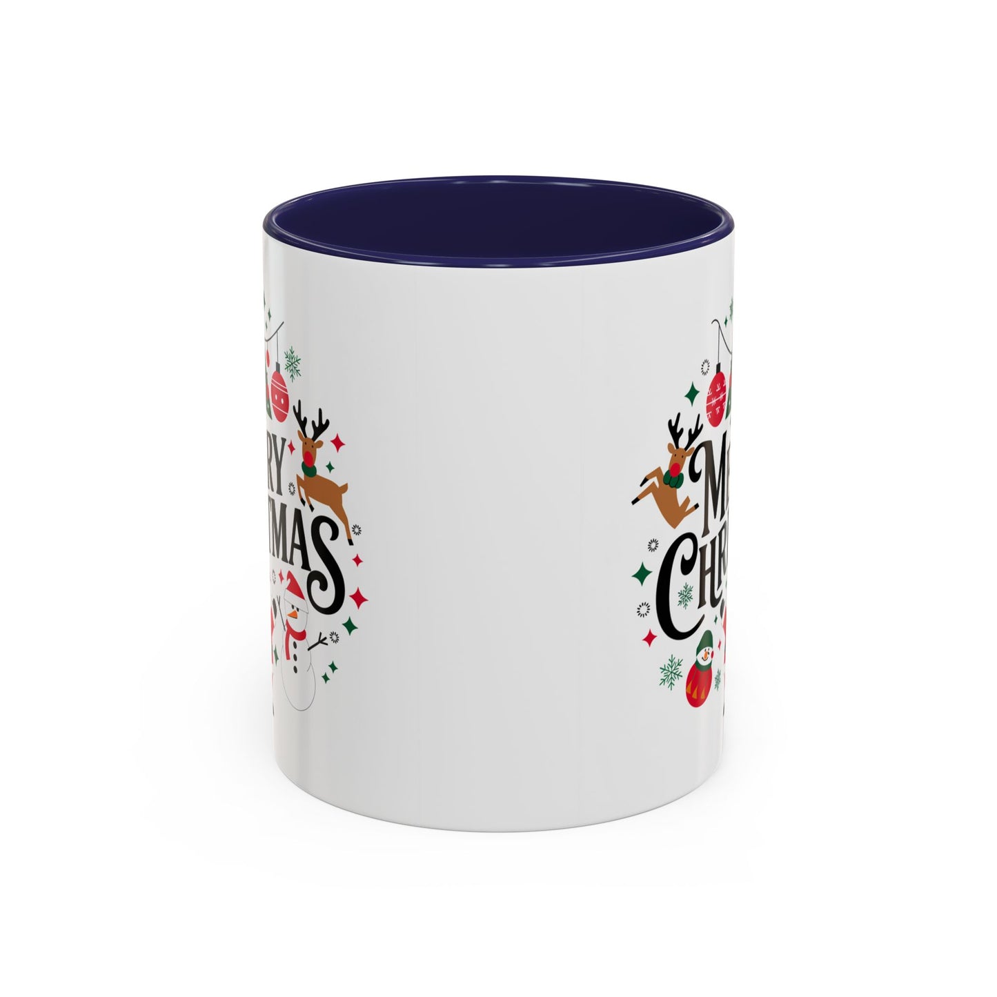 Christmas Mug - Merry Christmas Black Text Santa Reindeer Snowmen Ornaments