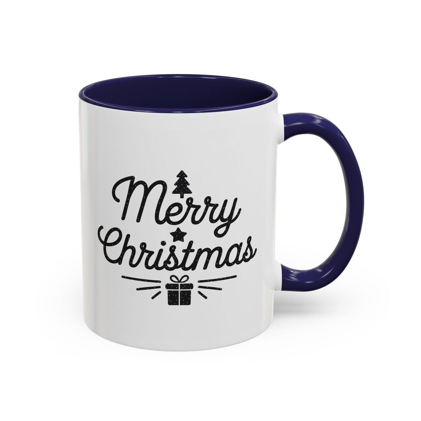 Christmas Mug - Merry Christmas Black Text Tree Star Present