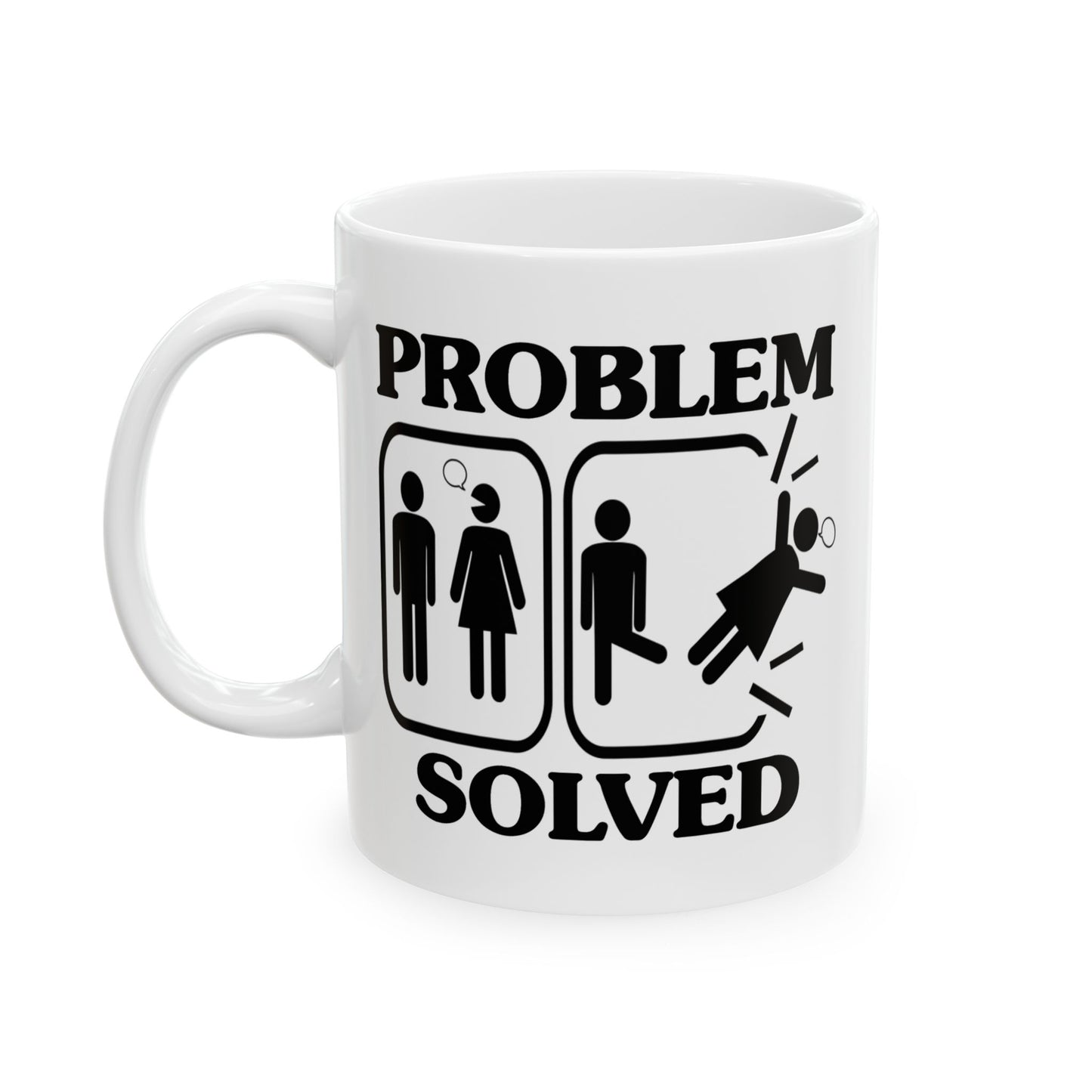 Humor Mug - Problem Solved - Boy Kicks Girl