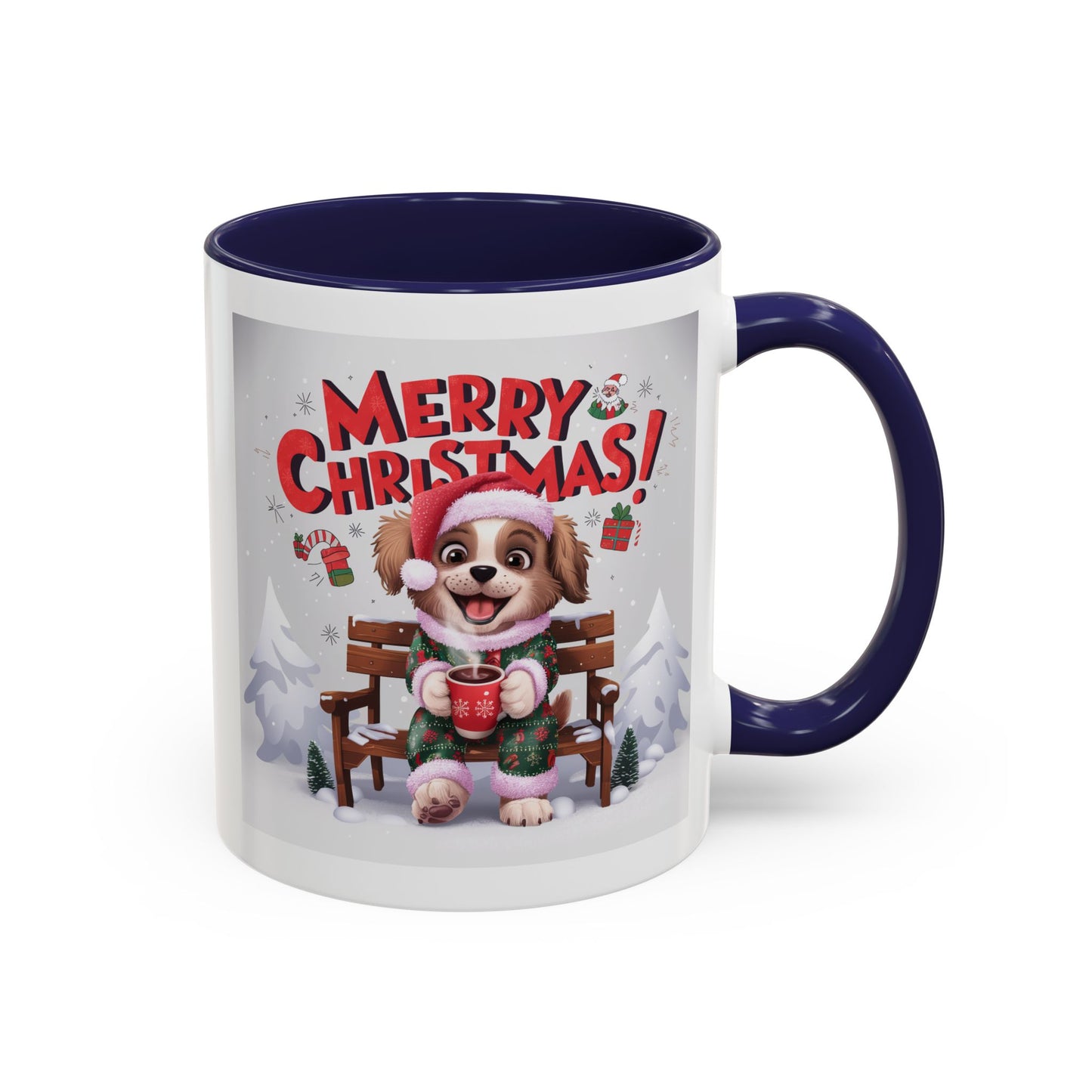Christmas Mug - Merry Christmas Red Text Puppy Green & Red Top