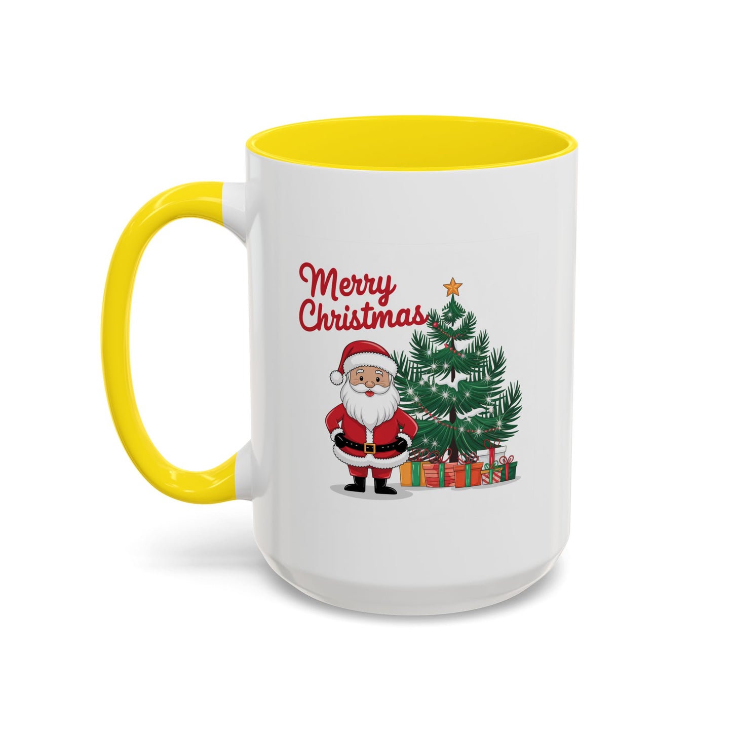 Christmas Mug - Merry Christmas Red Text Santa Tree Presents