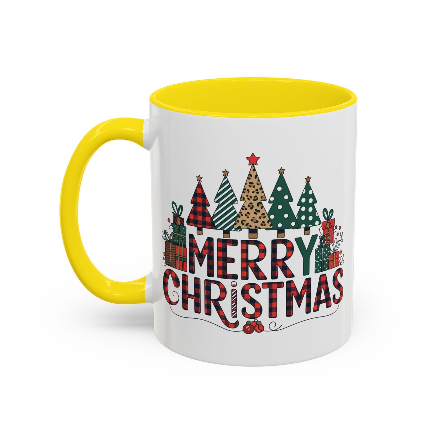 Christmas Mug - Merry Christmas Tartan Text Trees Presents