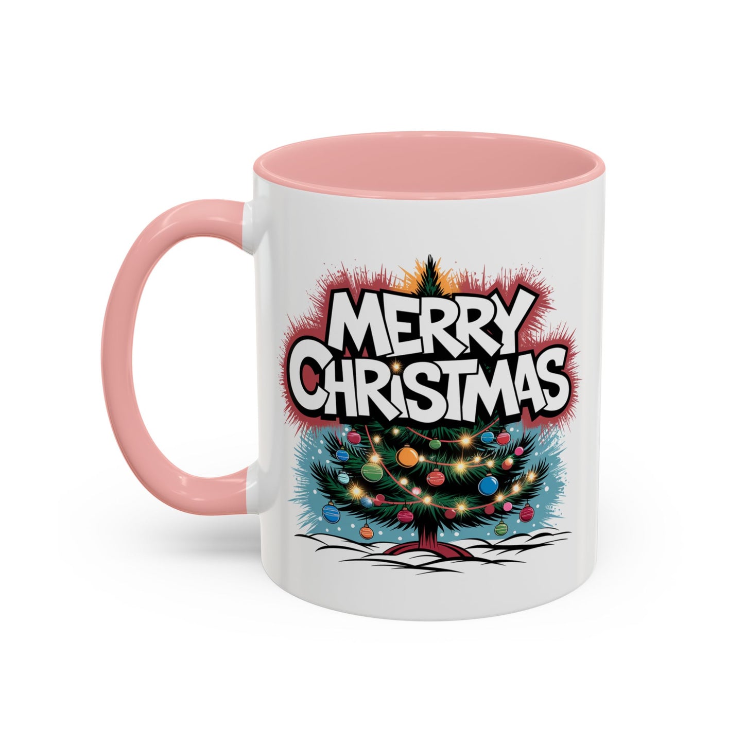 Christmas Mug - Merry Christmas White & Red Text Tree Lights