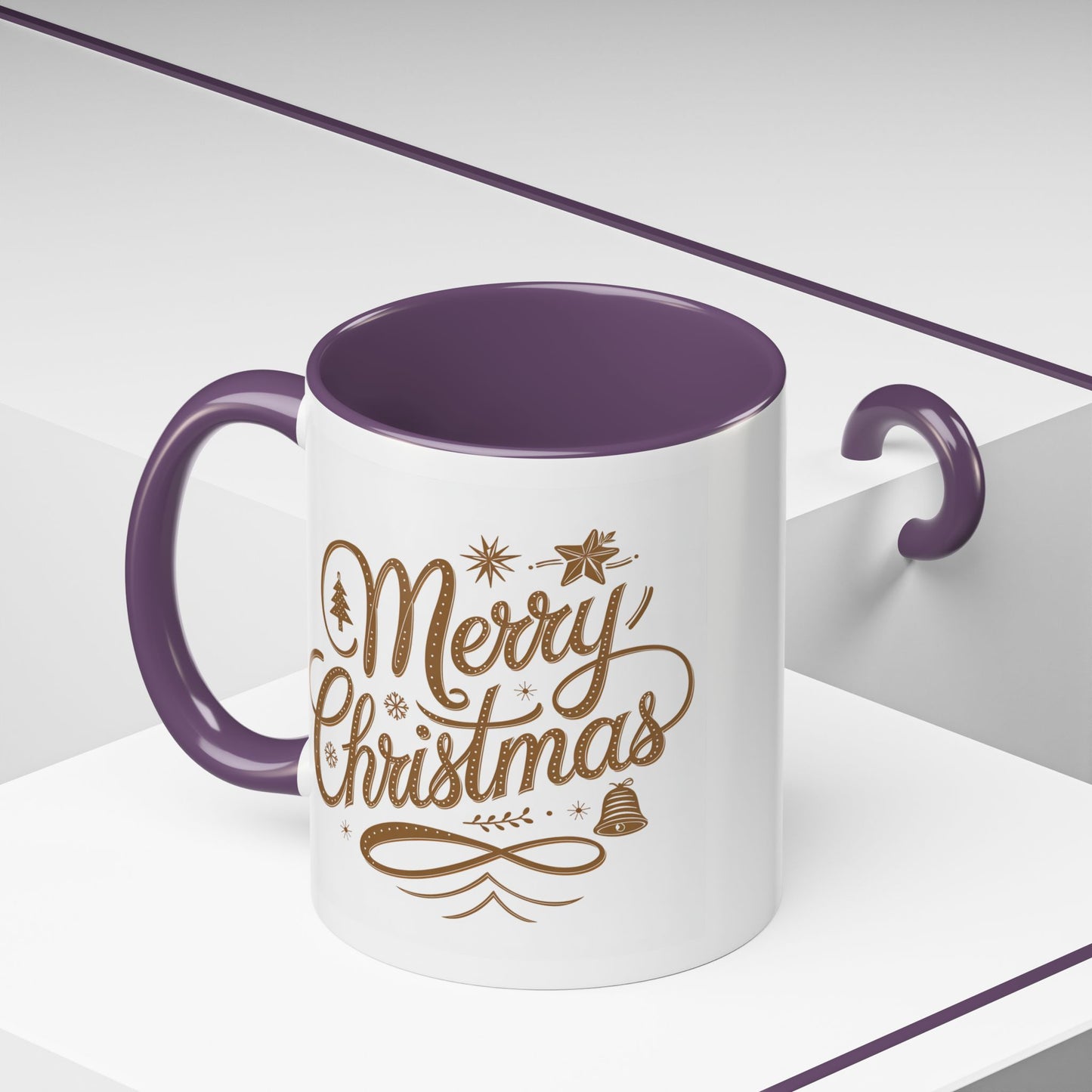 Christmas Mug - Merry Christmas Gold Text Tree Star Ornaments